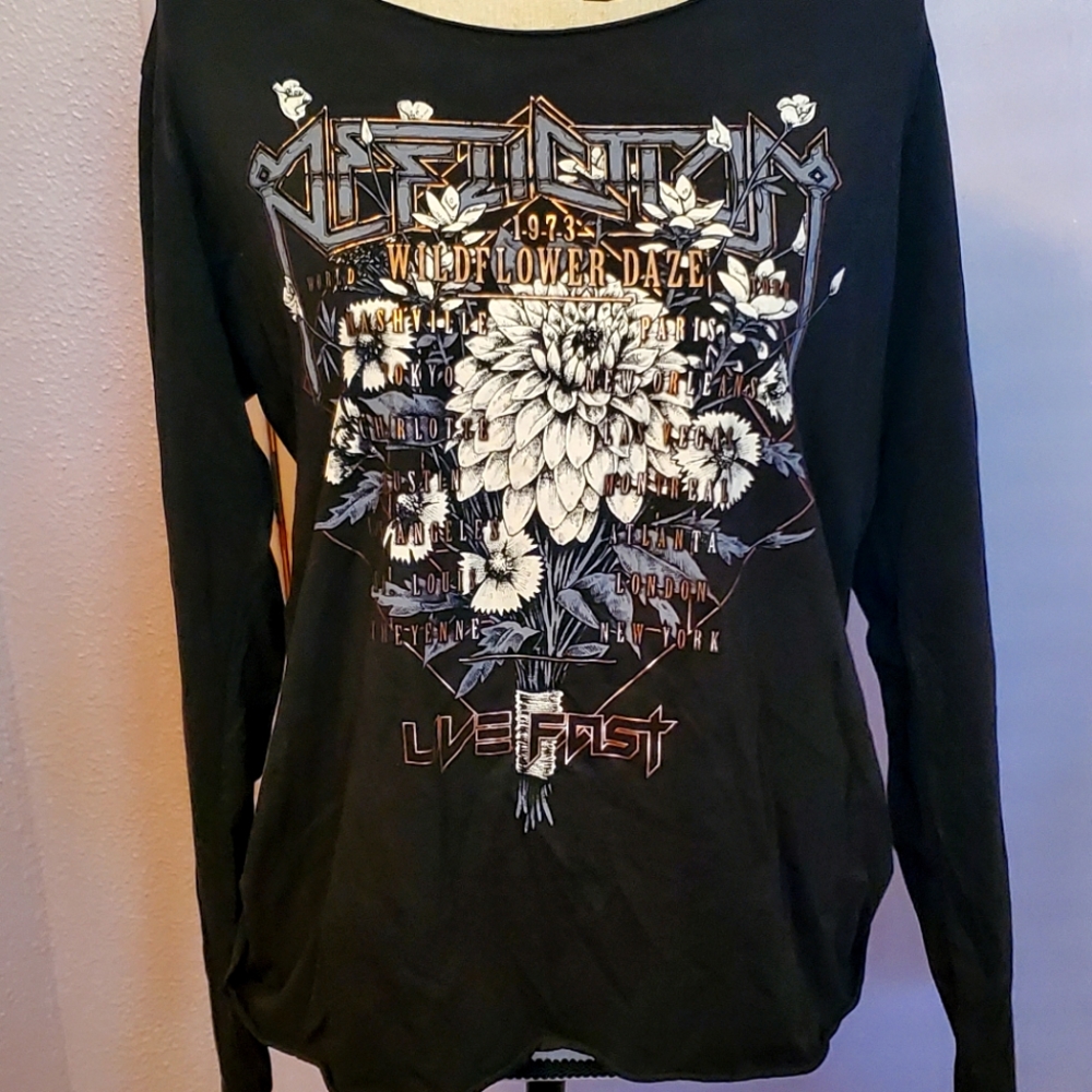 Affliction Long sleeve black lace up back shirt